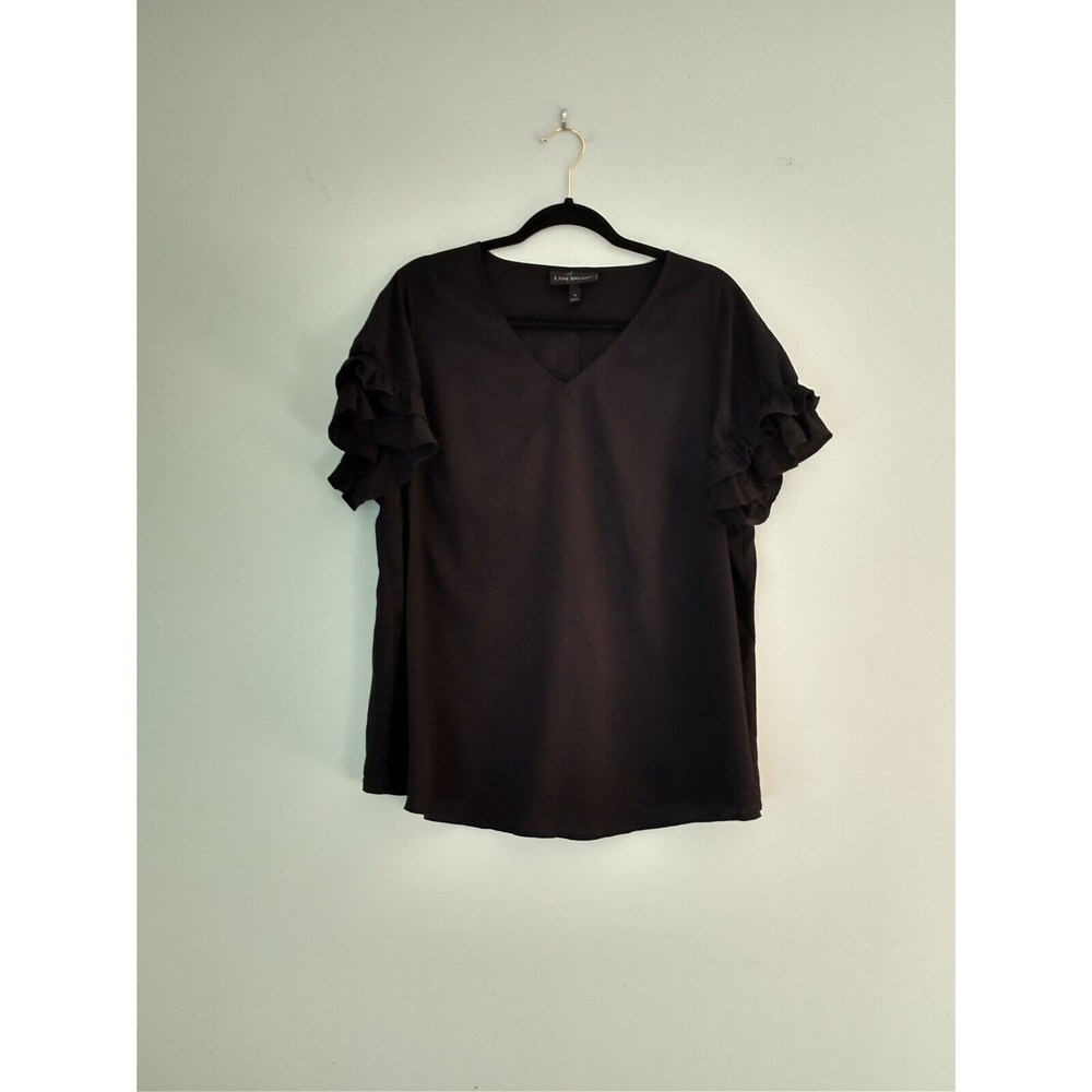 Lane Bryant Womens Ruffle Sleeve Shirt Size 14W Black Witchcore Minimalist Flowy